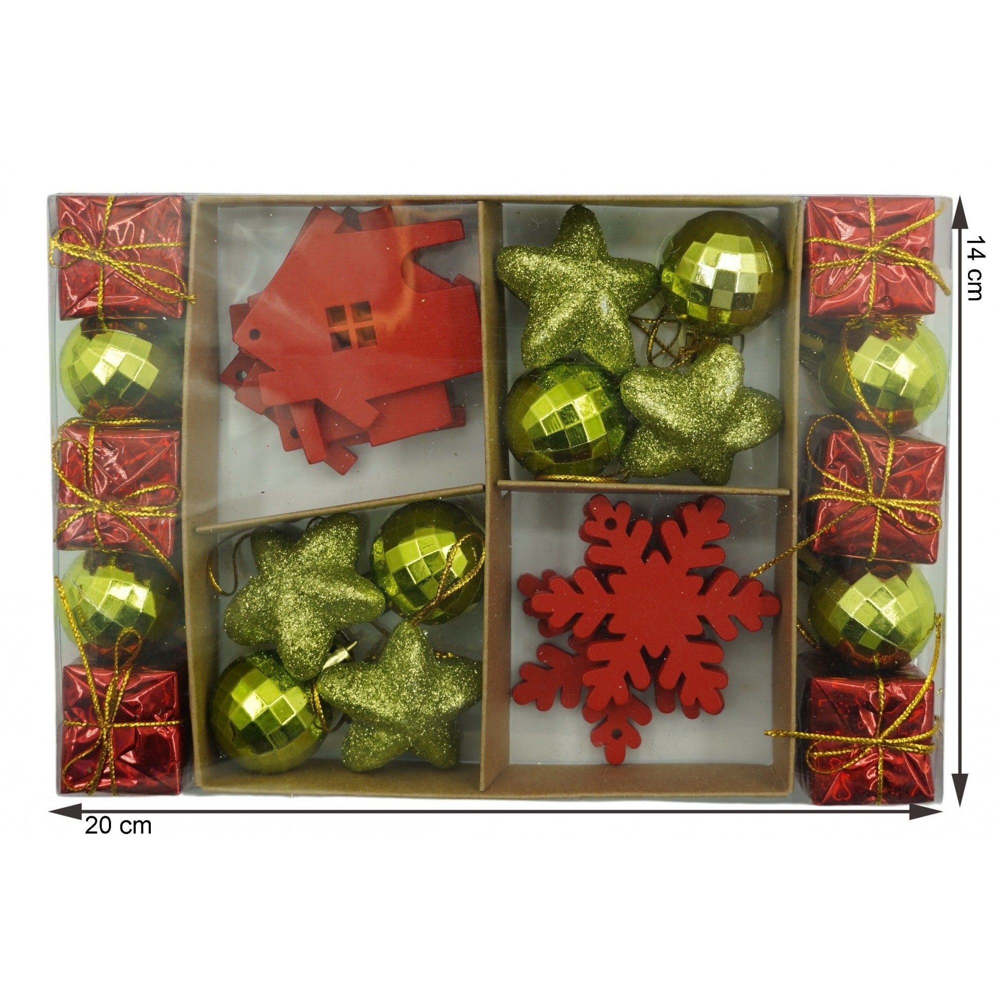 Set de 24 ornamente de brad, Flippy, de tip Glob, Rosu/ Auriu, din polistiren, cu finisaj sclipitor , cutie  3  cm adancime x 20  cm lungime x 14  cm inaltime-5