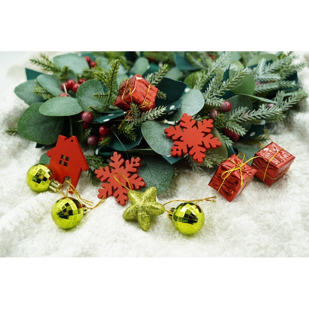 Set de 24 ornamente de brad, Flippy, de tip Glob, Rosu/ Auriu, din polistiren, cu finisaj sclipitor , cutie  3  cm adancime x 20  cm lungime x 14  cm inaltime-6