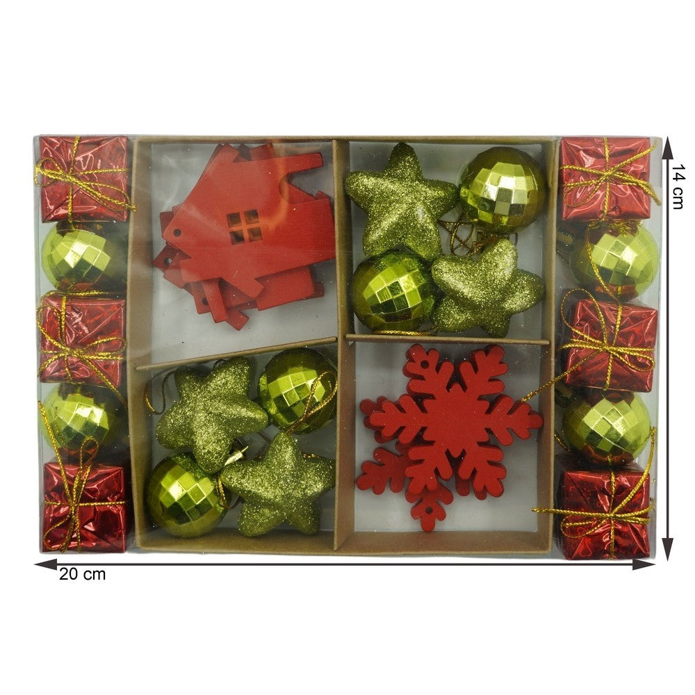 Set de 24 ornamente de brad, Flippy, de tip Glob, Rosu/ Auriu, din polistiren, cu finisaj sclipitor , cutie  3  cm adancime x 20  cm lungime x 14  cm inaltime-10