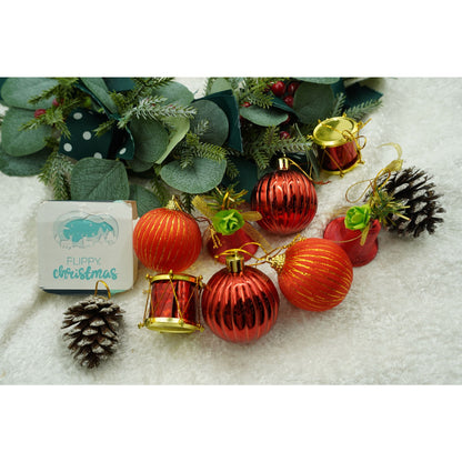 Set de 24 ornamente de brad, Flippy, de tip Glob, Rosu/ Maro, din polistiren, cu finisaj sclipitor , cutie  5  cm adancime x 29  cm lungime x 19  cm inaltime-2