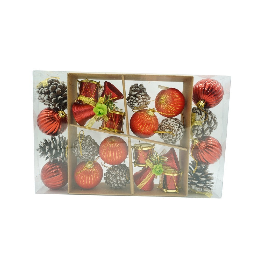 Set de 24 ornamente de brad, Flippy, de tip Glob, Rosu/ Maro, din polistiren, cu finisaj sclipitor , cutie  5  cm adancime x 29  cm lungime x 19  cm inaltime-0