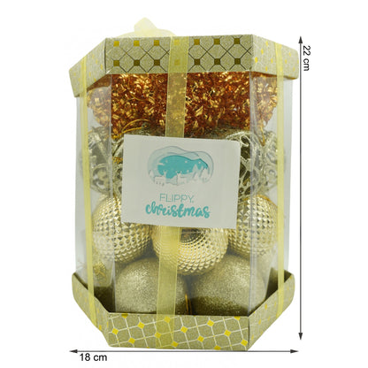 Set de 28 ornamente de brad, Flippy, de tip Glob, Cupru/ Auriu, din polistiren, cu finisaj sclipitor , cutie  18  cm adancime x 22  cm inaltime x 18  cm lungime)-5