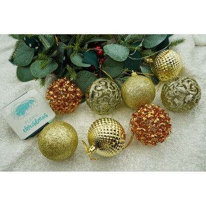Set de 28 ornamente de brad, Flippy, de tip Glob, Cupru/ Auriu, din polistiren, cu finisaj sclipitor , cutie  18  cm adancime x 22  cm inaltime x 18  cm lungime)-6
