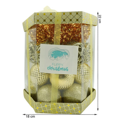 Set de 28 ornamente de brad, Flippy, de tip Glob, Cupru/ Auriu, din polistiren, cu finisaj sclipitor , cutie  18  cm adancime x 22  cm inaltime x 18  cm lungime)-10