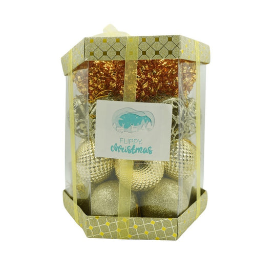 Set de 28 ornamente de brad, Flippy, de tip Glob, Cupru/ Auriu, din polistiren, cu finisaj sclipitor , cutie  18  cm adancime x 22  cm inaltime x 18  cm lungime)-0
