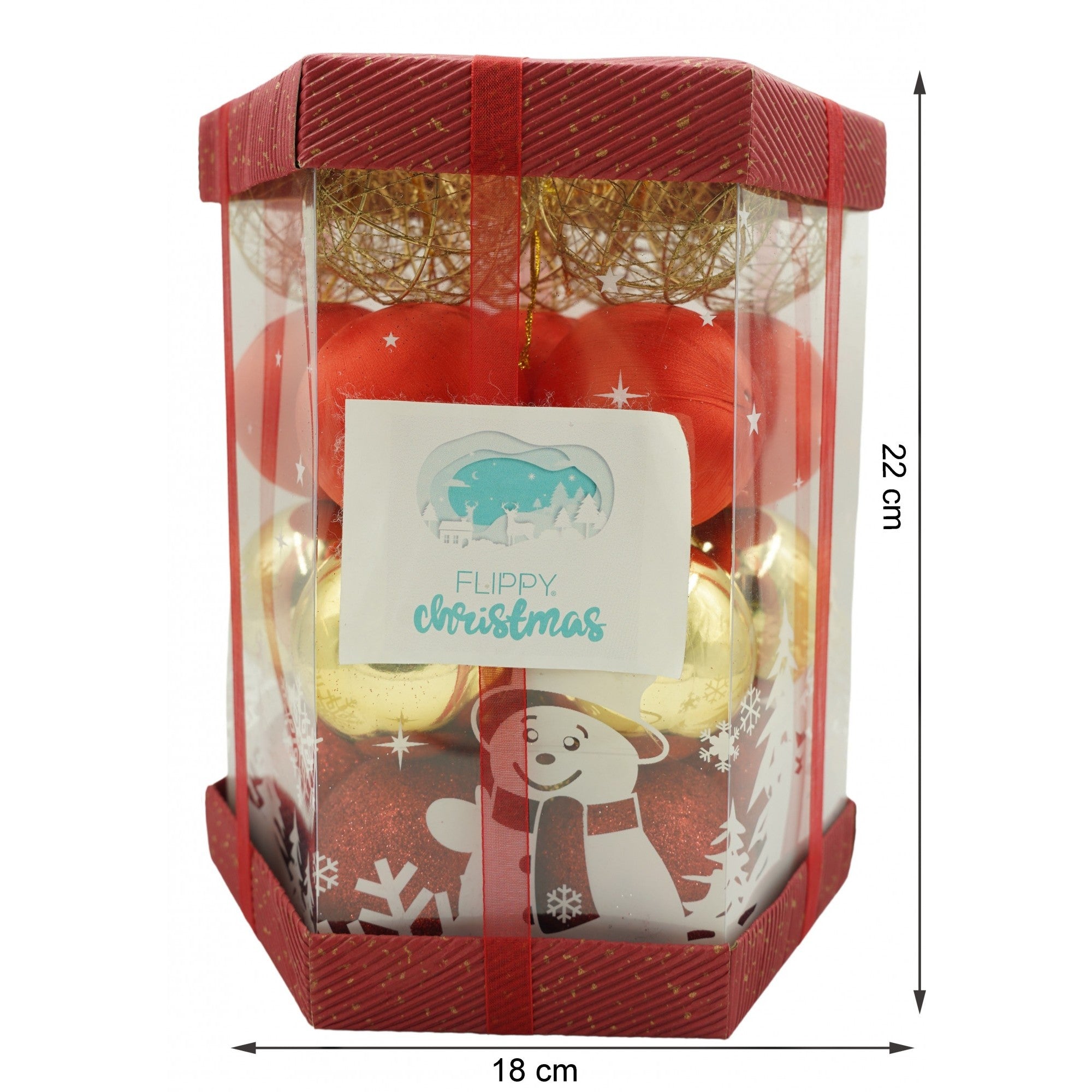 Set de 28 ornamente de brad, Flippy, de tip Glob, Rosu/ Auriu, din polistiren, cu finisaj sclipitor , cutie  18  cm adancime x 22  cm inaltime x 18  cm lungime)-5