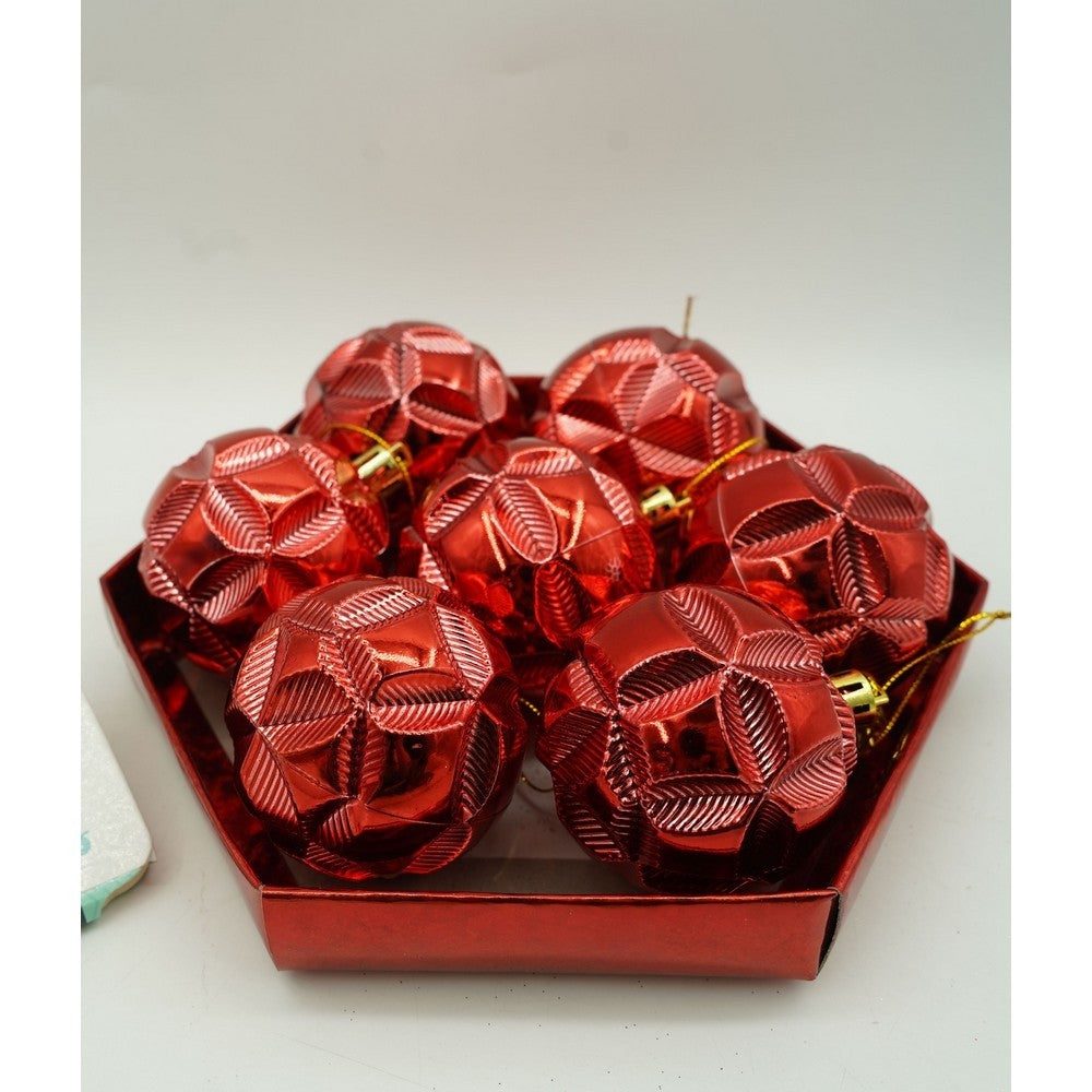 Set de 28 ornamente de brad, Flippy, de tip Glob, Rosu, din polistiren, cu finisaj sclipitor , cutie  18  cm adancime x 22  cm inaltime x 18  cm lungime)-7