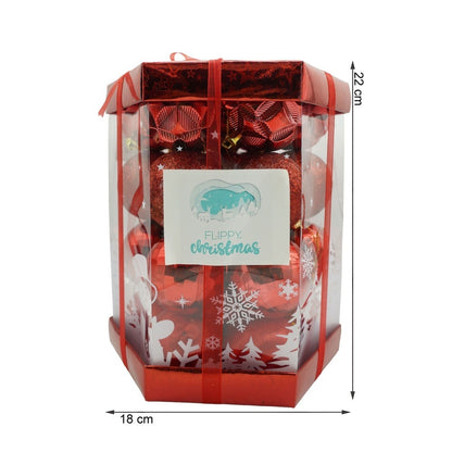Set de 28 ornamente de brad, Flippy, de tip Glob, Rosu, din polistiren, cu finisaj sclipitor , cutie  18  cm adancime x 22  cm inaltime x 18  cm lungime)-9