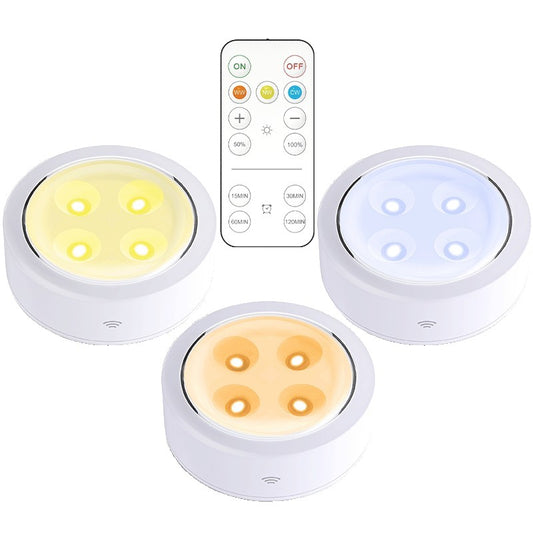 Set de 3 Lampi Led Flippy, Fara Fir, Cu Baterii, 3 Culori de Lumina, cu Telecomanda, din Plastic, Alb-1