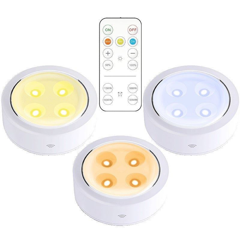 Set de 3 Lampi Led Flippy, Fara Fir, Cu Baterii, 3 Culori de Lumina, cu Telecomanda, din Plastic, Alb-1