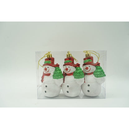 Set de 3 ornamente de brad, Flippy, de tip Om de zapada, Alb/Rosu, din plastic, cu finisaj sclipitor , cutie  4  cm adancime x 6  cm inaltime x 9  cm lungime-1