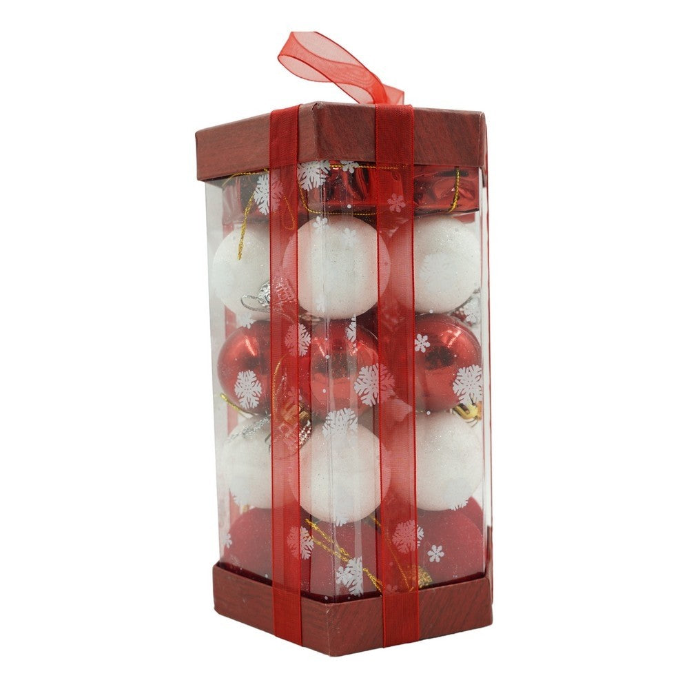 Set de 35 ornamente de brad, Flippy, de tip Glob, Alb/ Rosu, din polistiren, cu finisaj sclipitor , cutie  11  cm adancime x 19  cm inaltime x 11  cm lungime)-0