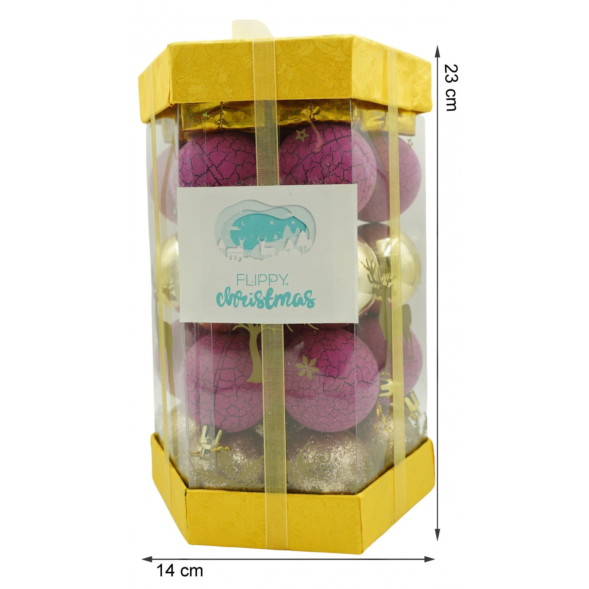 Set de 35 ornamente de brad, Flippy, de tip Glob, Auriu/ Mov, din polistiren, cu finisaj sclipitor , cutie  14  cm adancime x 23  cm inaltime x 14  cm lungime)-5