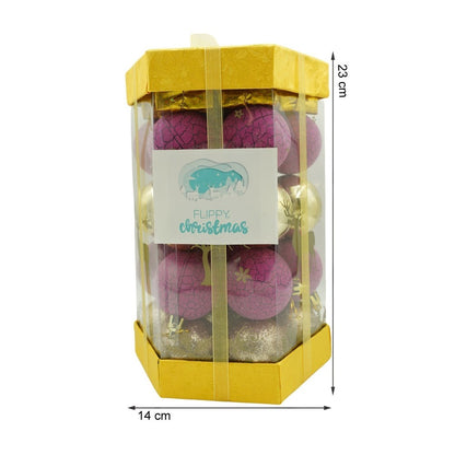 Set de 35 ornamente de brad, Flippy, de tip Glob, Auriu/ Mov, din polistiren, cu finisaj sclipitor , cutie  14  cm adancime x 23  cm inaltime x 14  cm lungime)-10
