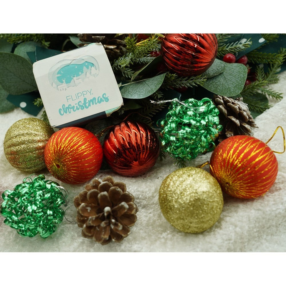 Set de 35 ornamente de brad, Flippy, de tip Glob, Multicolor, din polistiren, cu finisaj sclipitor , cutie  14  cm adancime x 23  cm inaltime x 14  cm lungime)-6