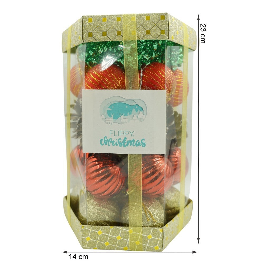Set de 35 ornamente de brad, Flippy, de tip Glob, Multicolor, din polistiren, cu finisaj sclipitor , cutie  14  cm adancime x 23  cm inaltime x 14  cm lungime)-10