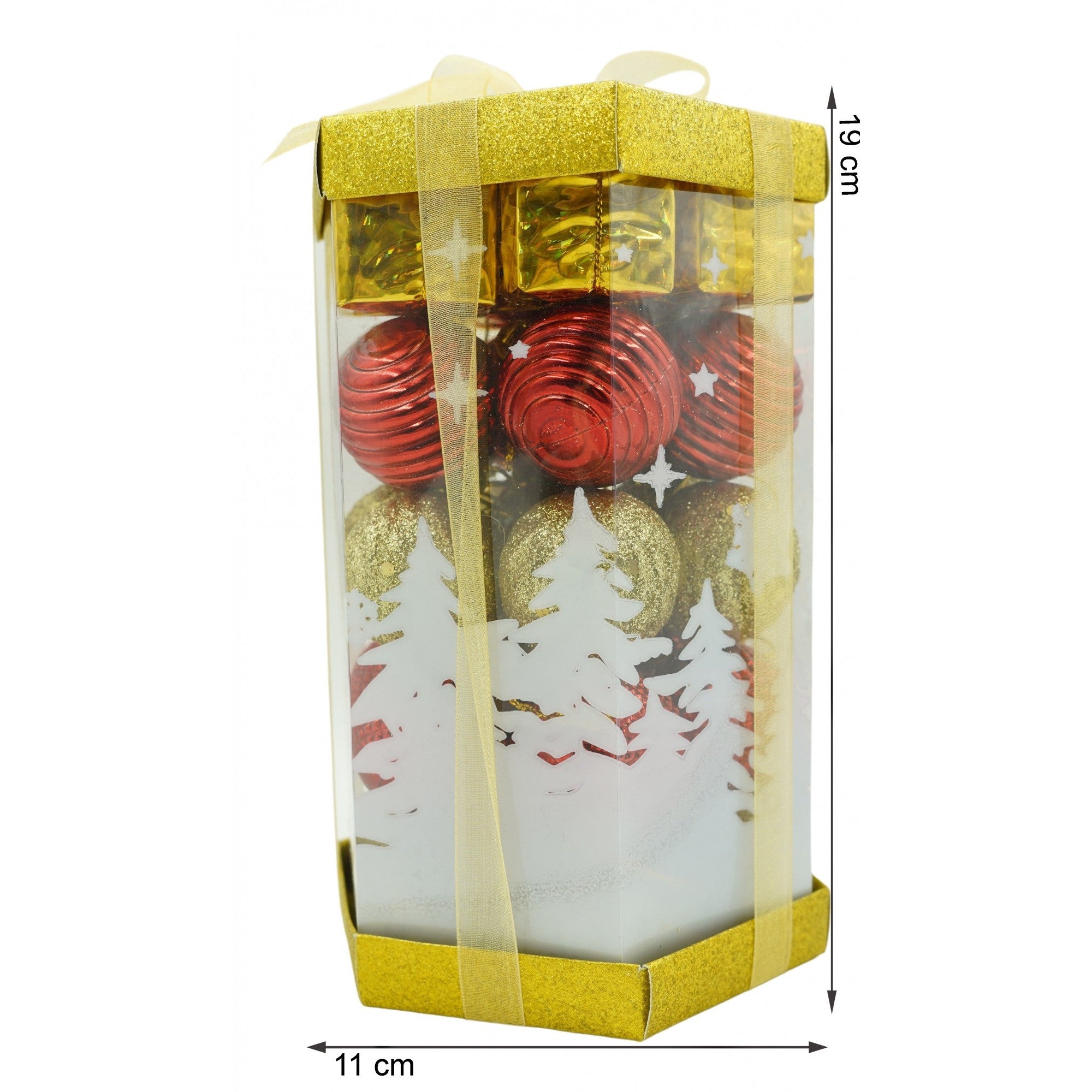 Set de 35 ornamente de brad, Flippy, de tip Glob, Rosu/ Auriu, din polistiren, cu finisaj sclipitor , cutie  11  cm adancime x 19  cm inaltime x 11  cm lungime)-5