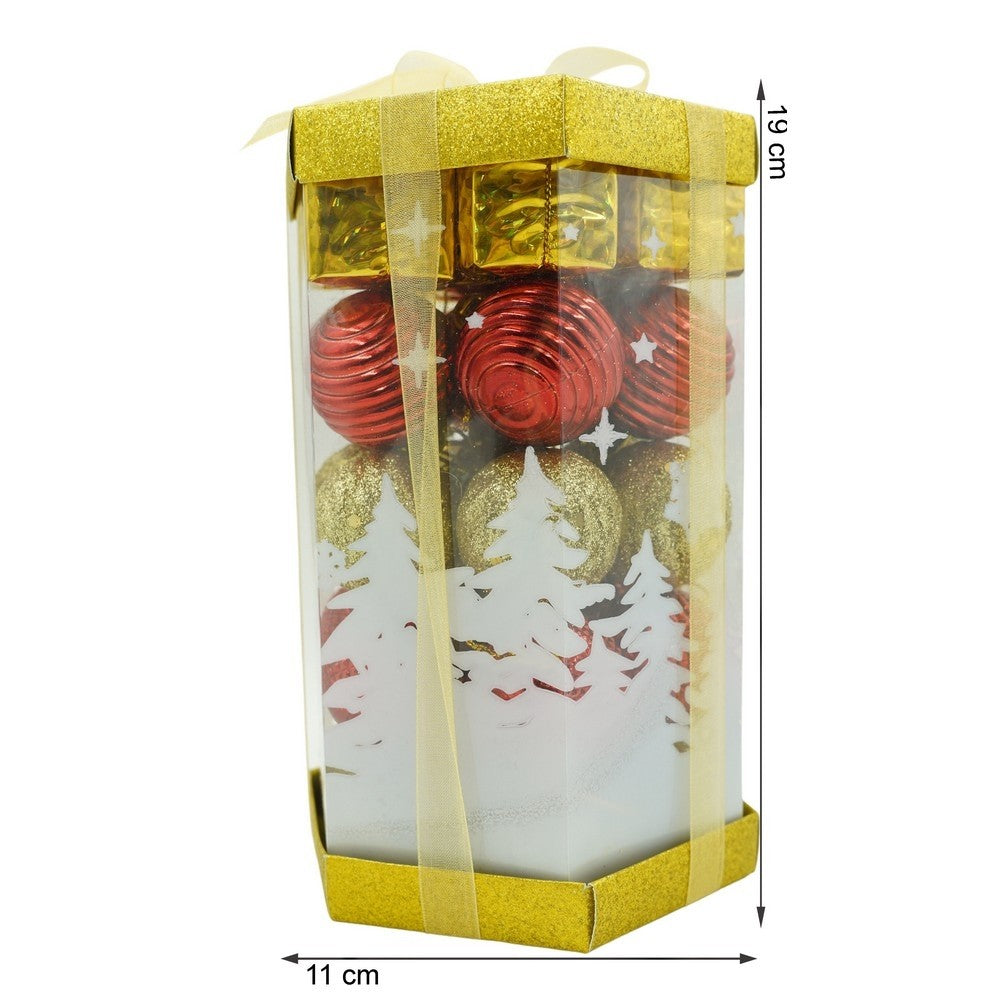 Set de 35 ornamente de brad, Flippy, de tip Glob, Rosu/ Auriu, din polistiren, cu finisaj sclipitor , cutie  11  cm adancime x 19  cm inaltime x 11  cm lungime)-10