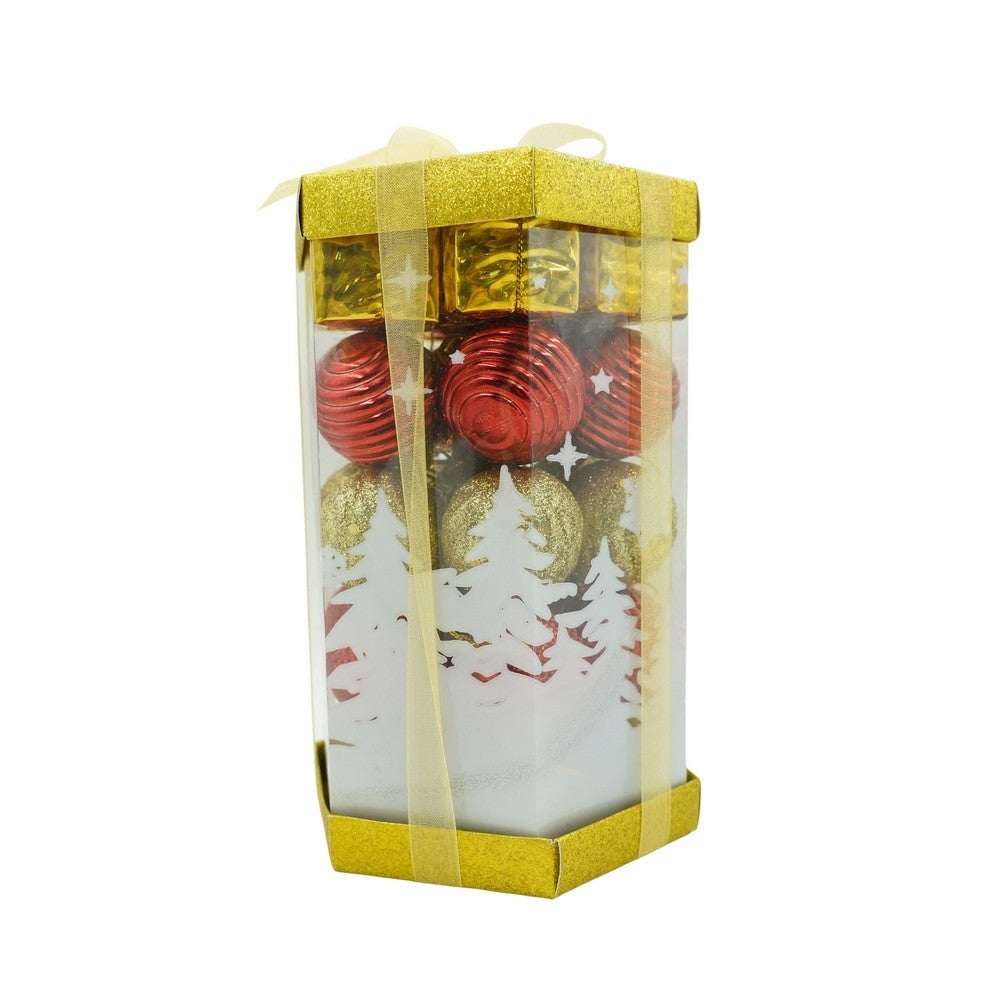 Set de 35 ornamente de brad, Flippy, de tip Glob, Rosu/ Auriu, din polistiren, cu finisaj sclipitor , cutie  11  cm adancime x 19  cm inaltime x 11  cm lungime)-0