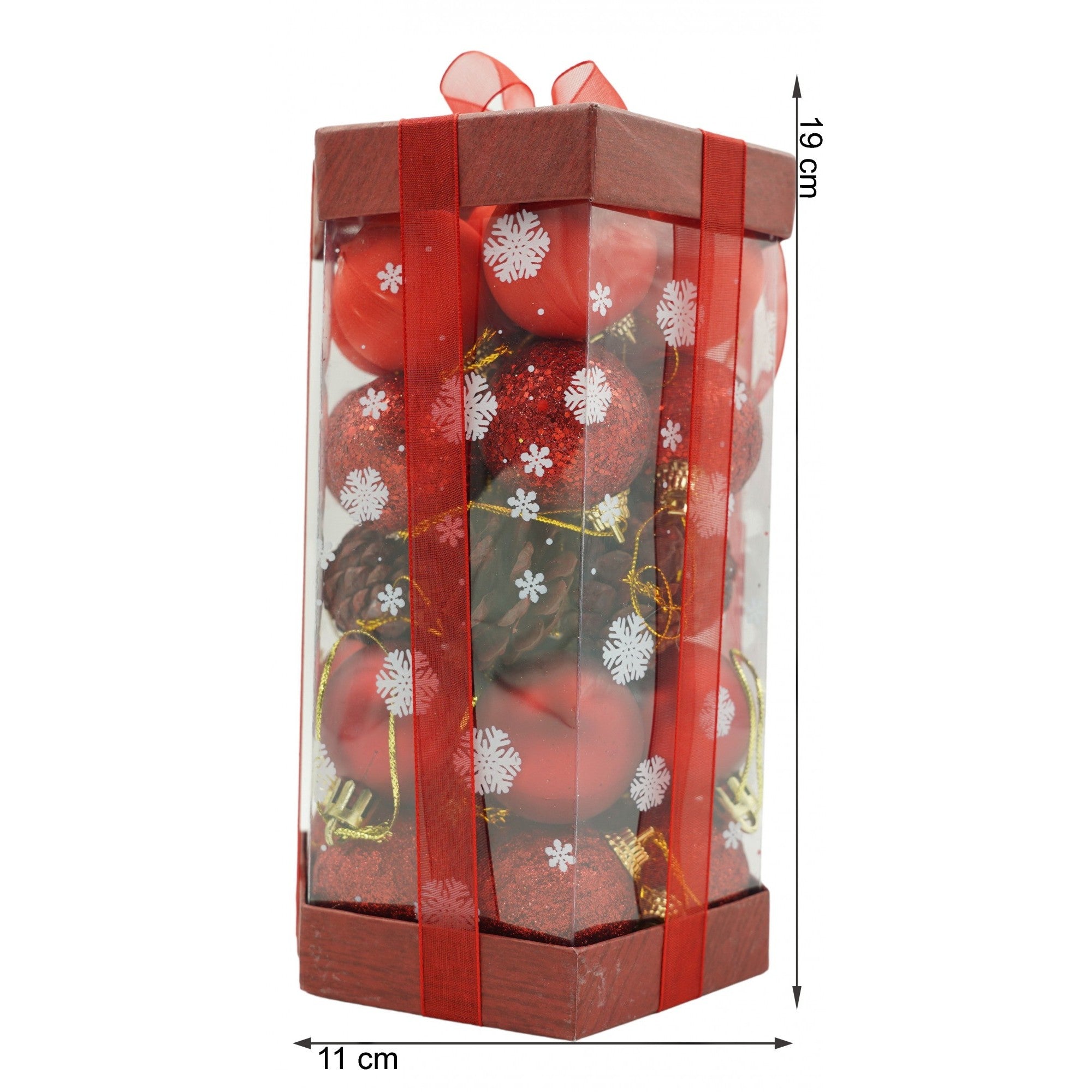Set de 35 ornamente de brad, Flippy, de tip Glob, Rosu, din polistiren, cu finisaj sclipitor , cutie  11  cm adancime x 19  cm inaltime x 11  cm lungime)-5