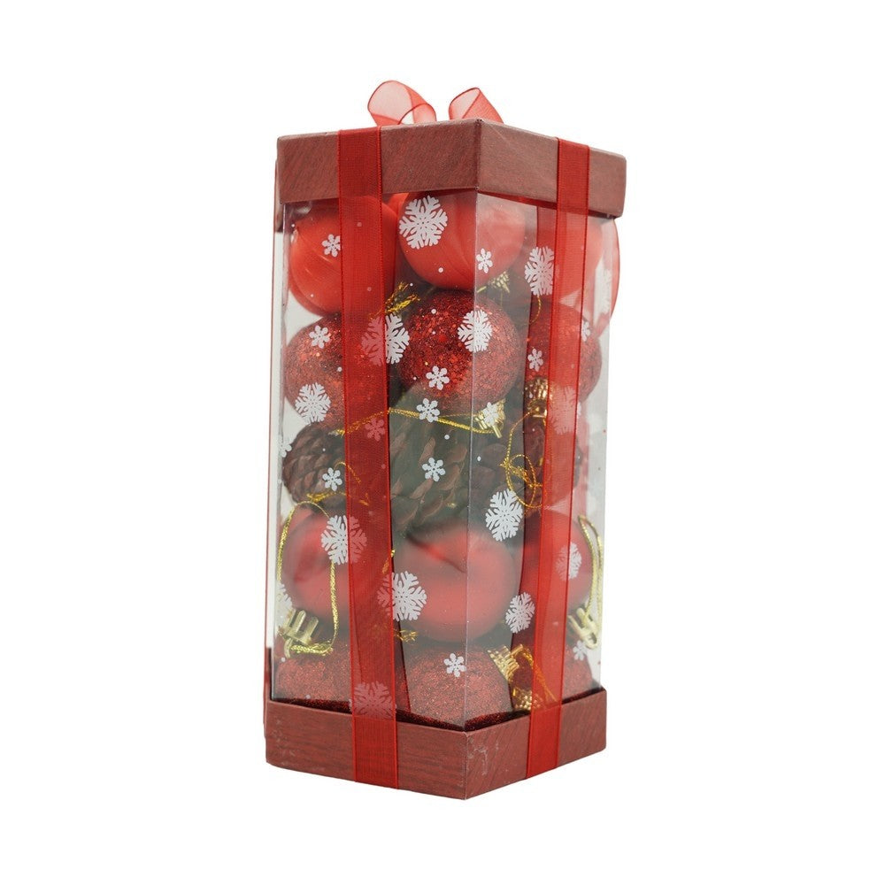 Set de 35 ornamente de brad, Flippy, de tip Glob, Rosu, din polistiren, cu finisaj sclipitor , cutie  11  cm adancime x 19  cm inaltime x 11  cm lungime)-0