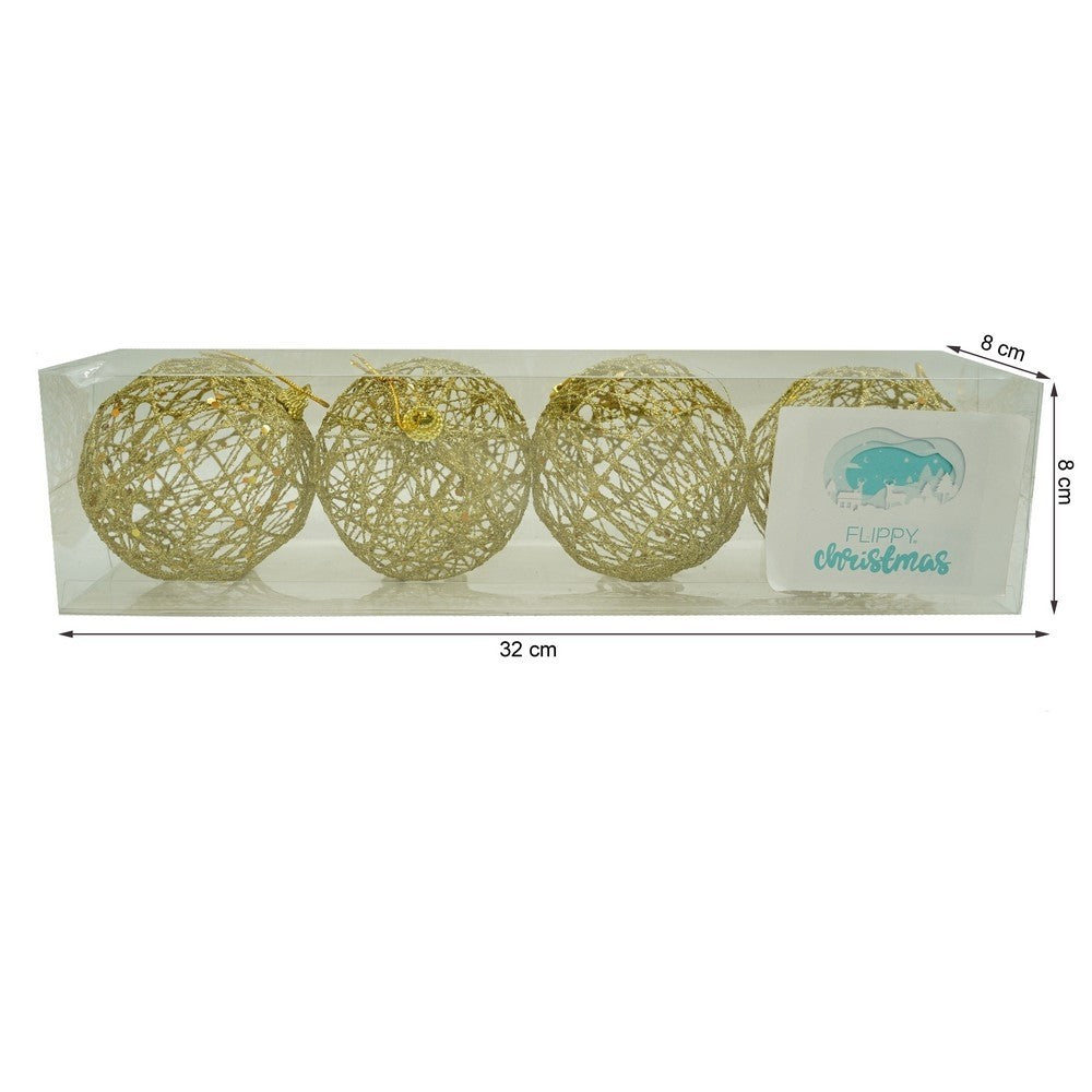 Set de 4 ornamente de brad, Flippy, de tip Glob, Auriu, cu ø de 8 cm, din metal, cu finisaj sclipitor , cutie  8  cm adancime x 32  cm lungime x 8  cm inaltime-10