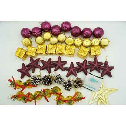 Set de 50 ornamente de brad, Flippy, de tip Glob, Rosu/ Auriu, din plastic, cu finisaj sclipitor , cutie  18  cm lungime x 12  cm adancime x 18  cm inaltime-6