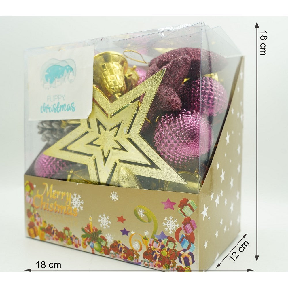 Set de 50 ornamente de brad, Flippy, de tip Glob, Rosu/ Auriu, din plastic, cu finisaj sclipitor , cutie  18  cm lungime x 12  cm adancime x 18  cm inaltime-10