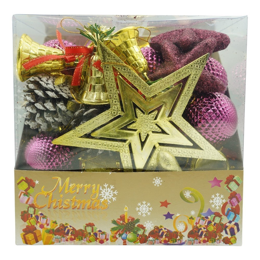 Set de 50 ornamente de brad, Flippy, de tip Glob, Rosu/ Auriu, din plastic, cu finisaj sclipitor , cutie  18  cm lungime x 12  cm adancime x 18  cm inaltime-0