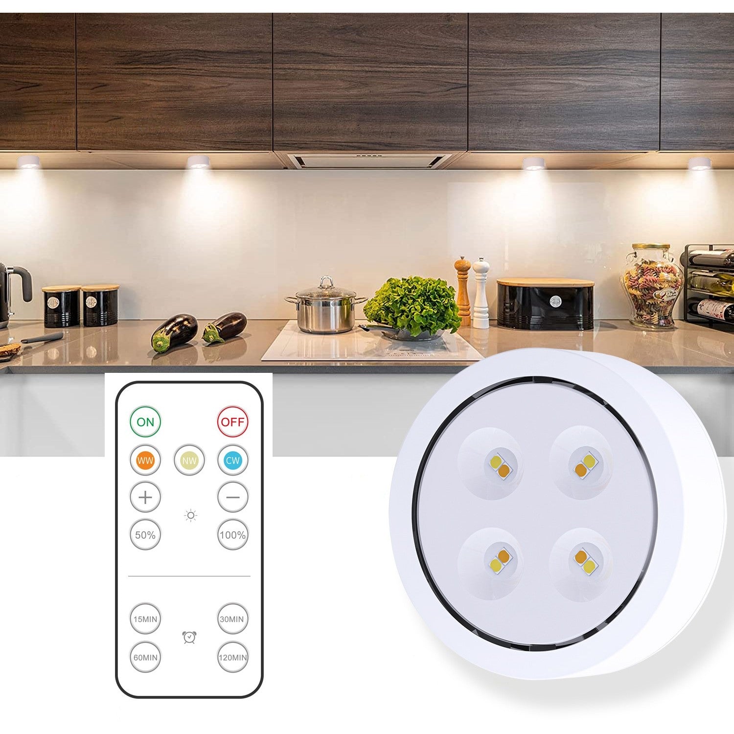 Set de 6 Lampi Led Flippy, Fara Fir, Cu Baterii, 3 Culori de Lumina, cu 2 Telecomenzi, din Plastic, Alb-1