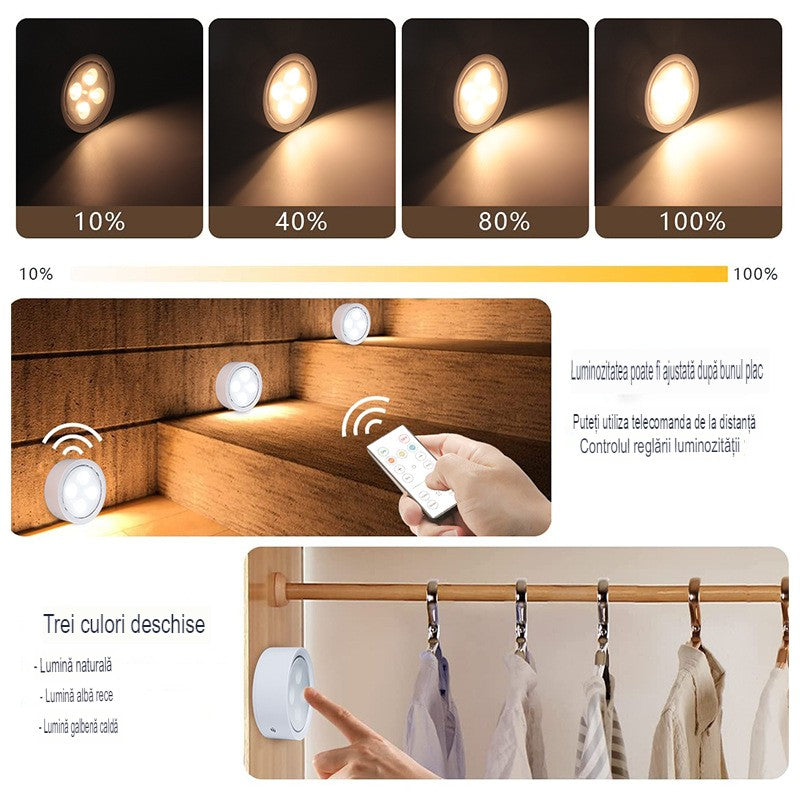Set de 6 Lampi Led Flippy, Fara Fir, Cu Baterii, 3 Culori de Lumina, cu 2 Telecomenzi, din Plastic, Alb-5