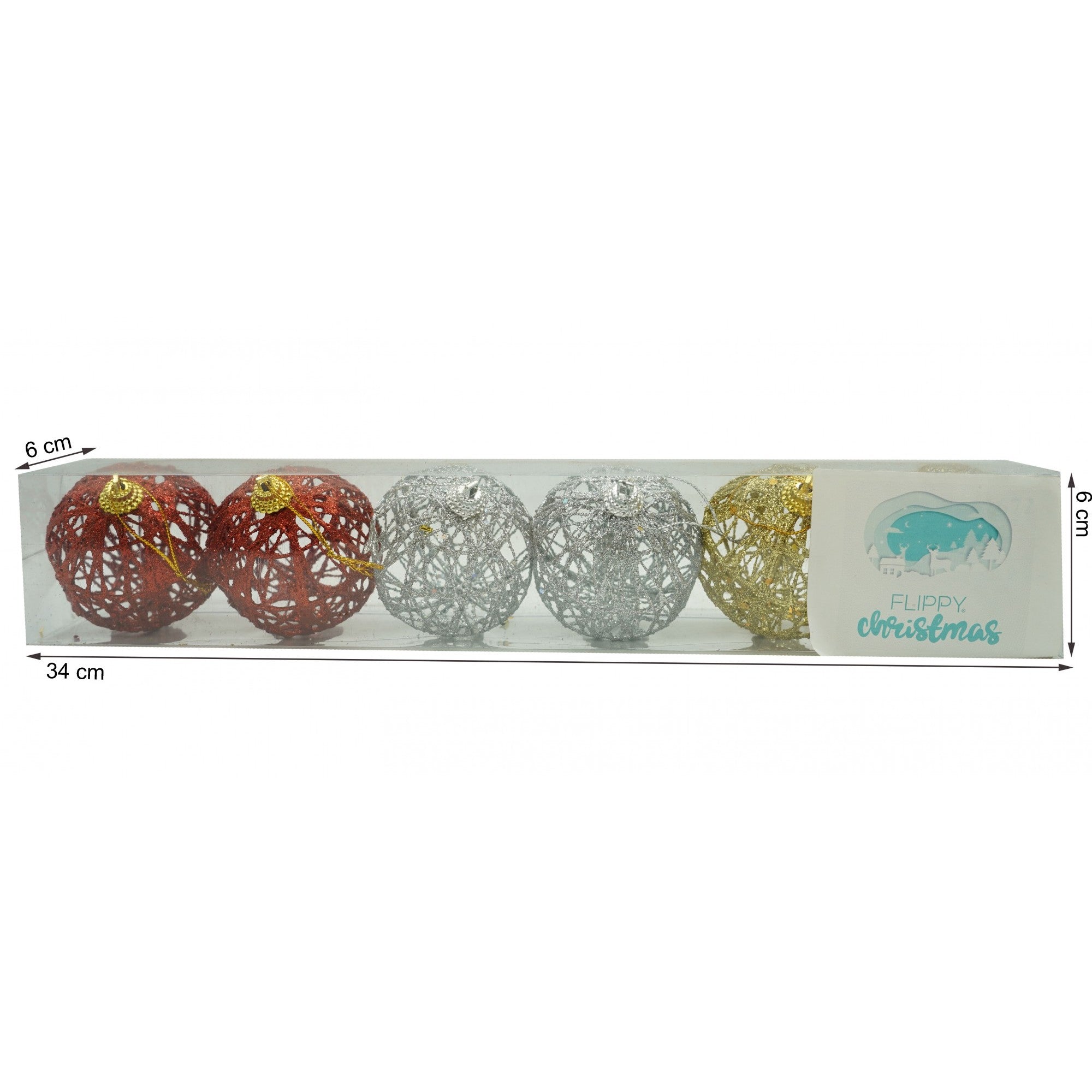 Set de 6 ornamente de brad, Flippy, de tip Glob, Multicolor, cu ø de 6 cm, din metal, cu finisaj sclipitor , cutie  6  cm adancime x 34  cm lungime x 6  cm inaltime-5