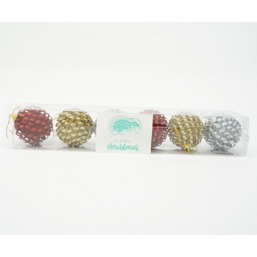 Set de 6 ornamente de brad, Flippy, de tip Glob, Multicolor, cu ø de 6 cm, din metal, cu finisaj sclipitor , cutie  6  cm adancime x 34  cm lungime x 6  cm inaltime-9