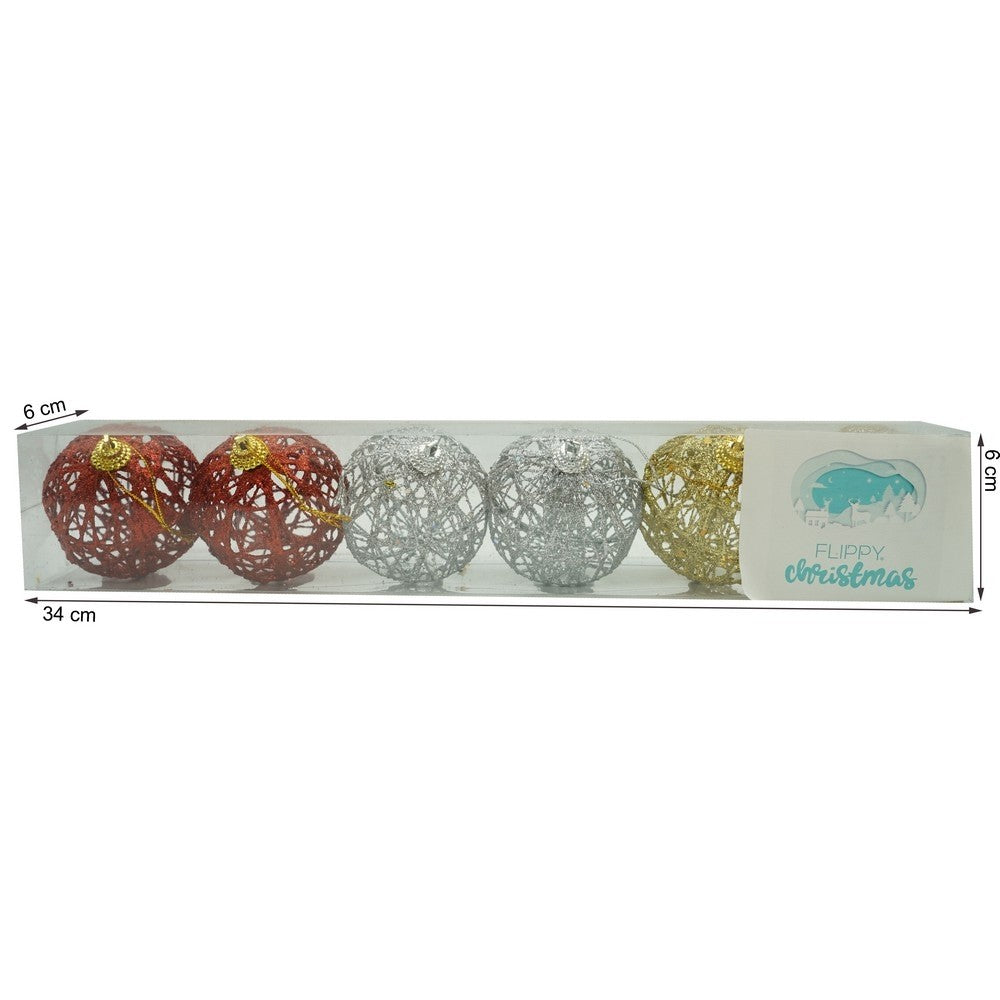 Set de 6 ornamente de brad, Flippy, de tip Glob, Multicolor, cu ø de 6 cm, din metal, cu finisaj sclipitor , cutie  6  cm adancime x 34  cm lungime x 6  cm inaltime-14