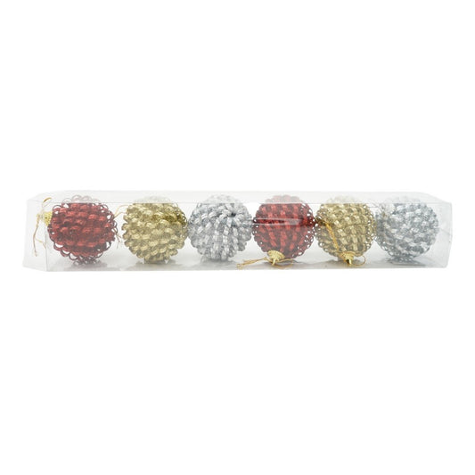 Set de 6 ornamente de brad, Flippy, de tip Glob, Multicolor, cu ø de 6 cm, din metal, cu finisaj sclipitor , cutie  6  cm adancime x 34  cm lungime x 6  cm inaltime-0