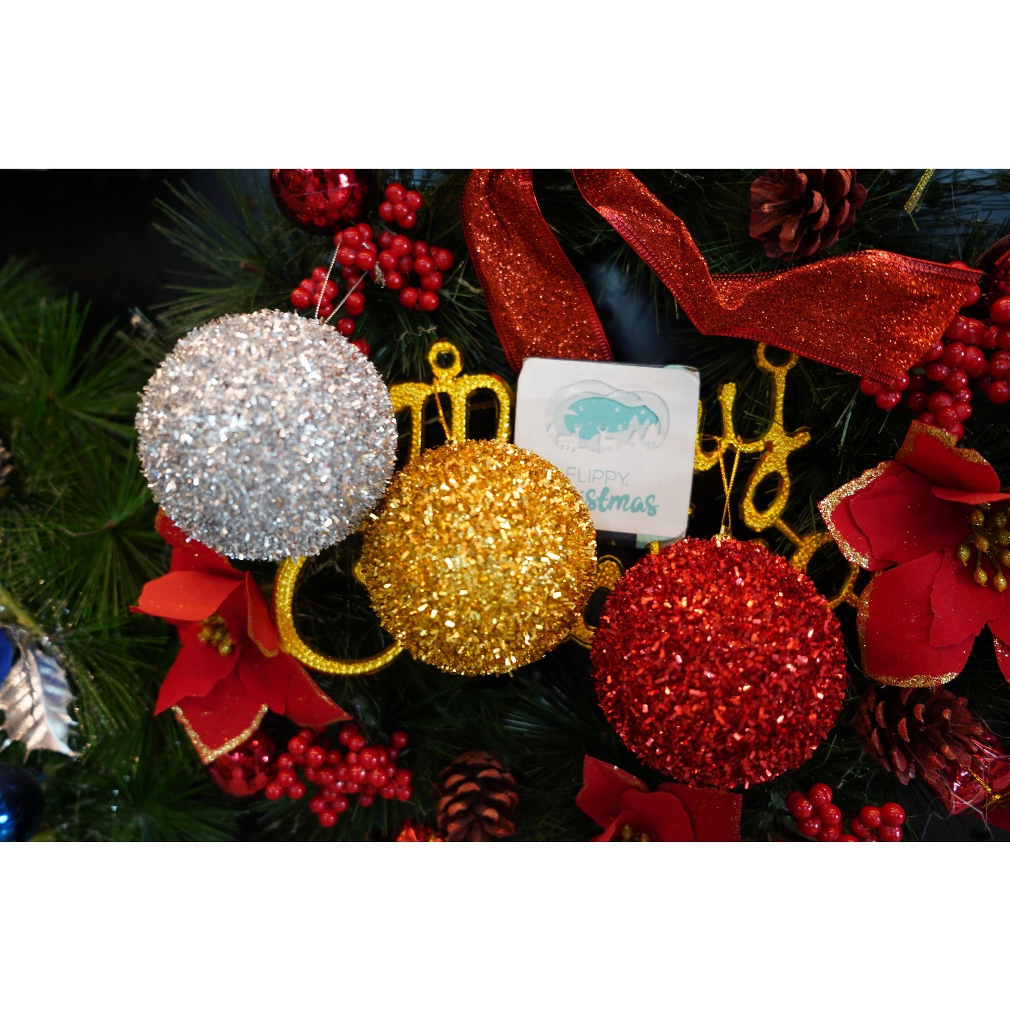Set de 6  ornamente de brad, Flippy, de tip Glob, Multicolor, cu ø de 8 cm, din polistiren, cu finisaj sclipitor , cutie  16  cm inaltime x 24  cm lungime x 8  cm adancime-3