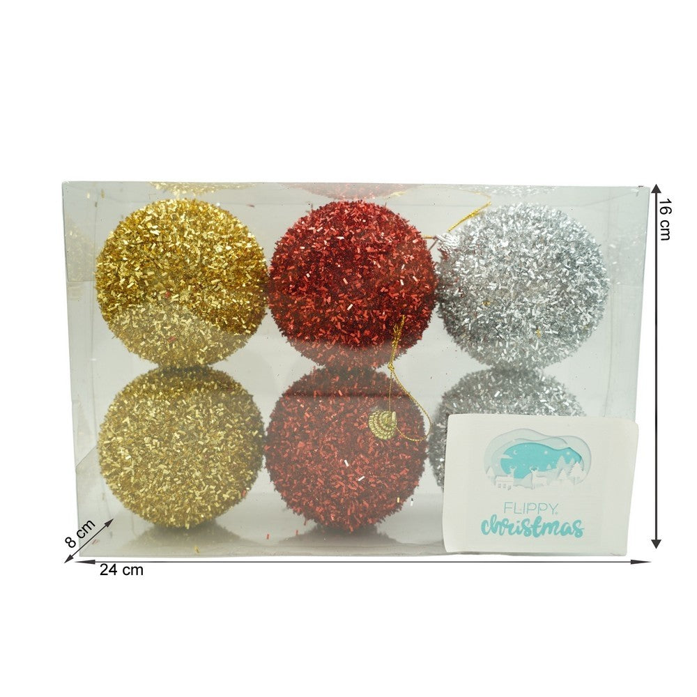 Set de 6  ornamente de brad, Flippy, de tip Glob, Multicolor, cu ø de 8 cm, din polistiren, cu finisaj sclipitor , cutie  16  cm inaltime x 24  cm lungime x 8  cm adancime-10