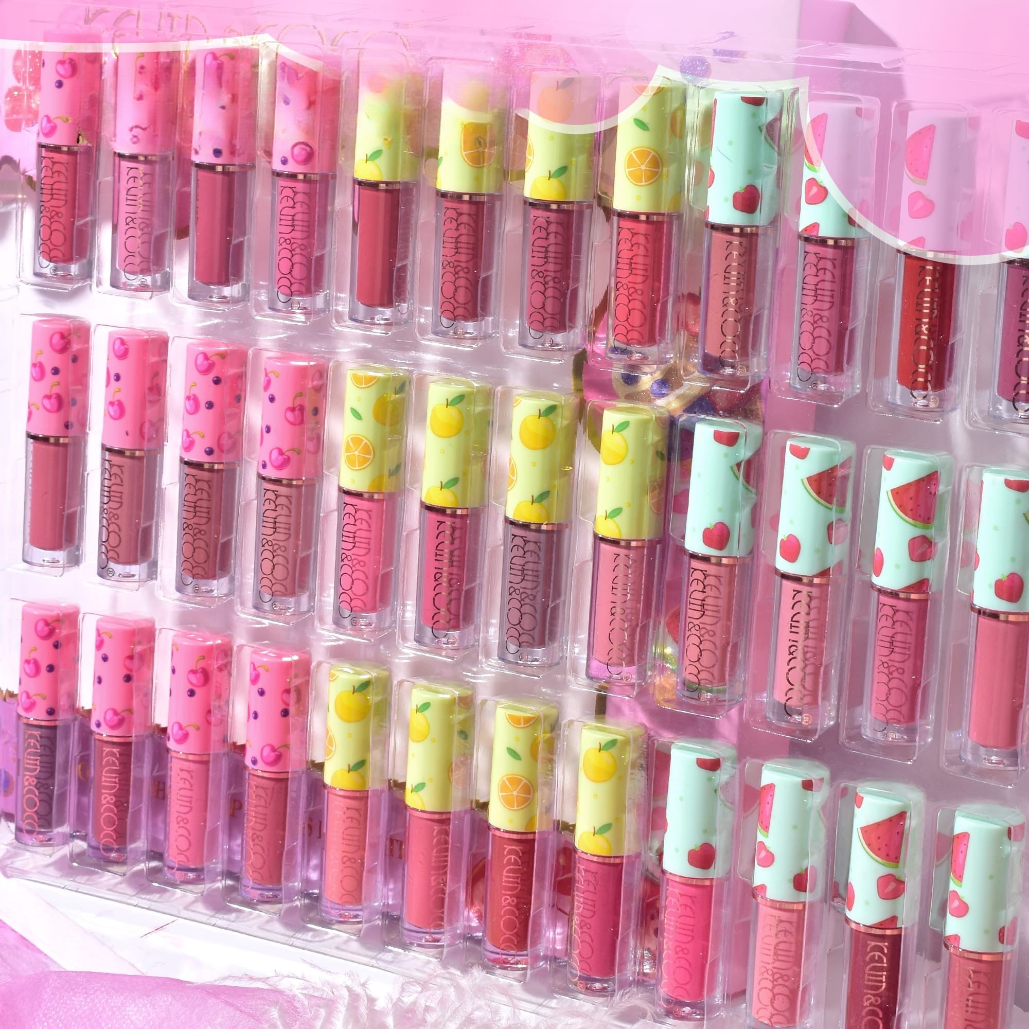 Set de Buze, KEVIN & COCO, 36 Lip Gloss-uri, Model Capac cu Fructe, 32.3 x 24.3 x 2.4 cm, Multicolor-4