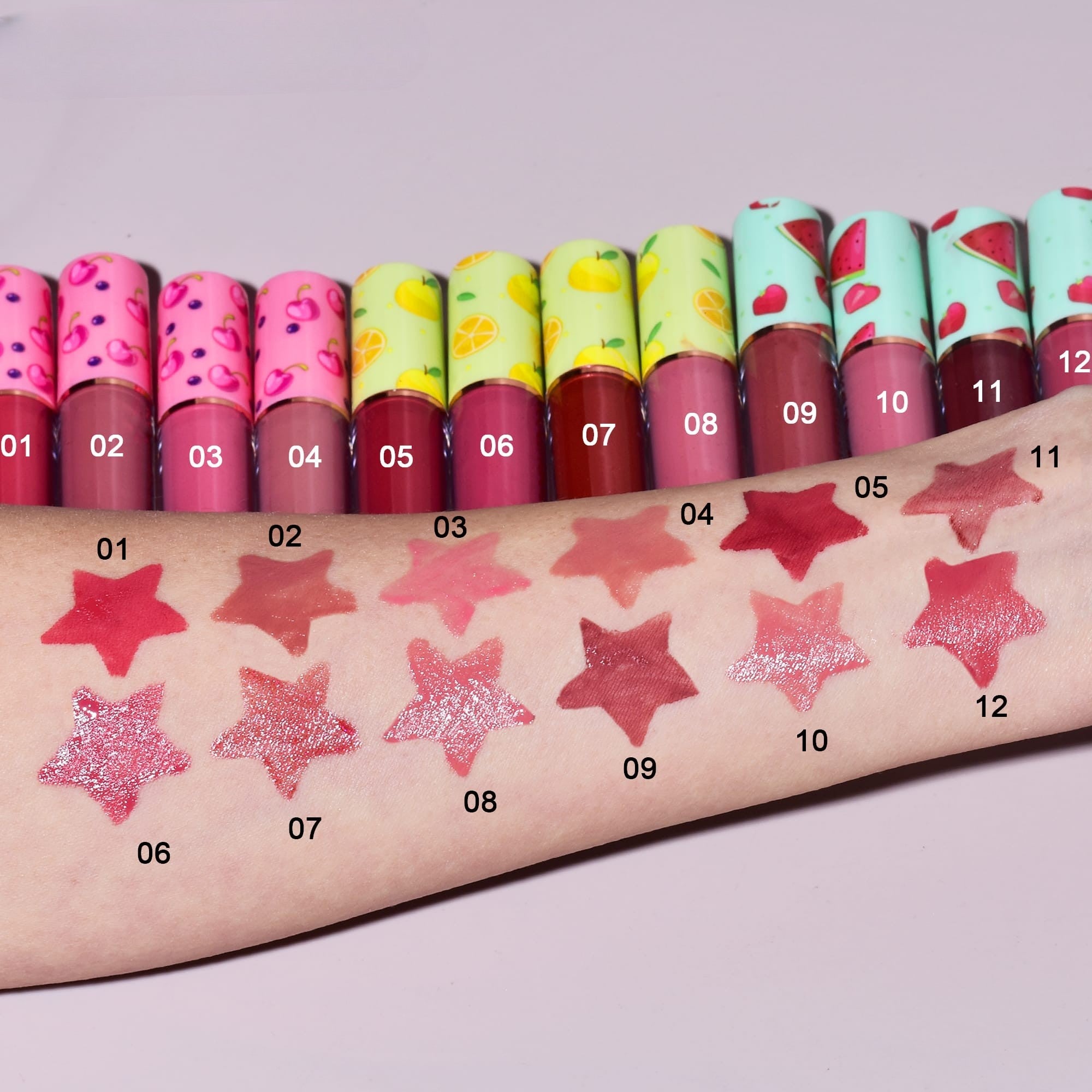 Set de Buze, KEVIN & COCO, 36 Lip Gloss-uri, Model Capac cu Fructe, 32.3 x 24.3 x 2.4 cm, Multicolor-7