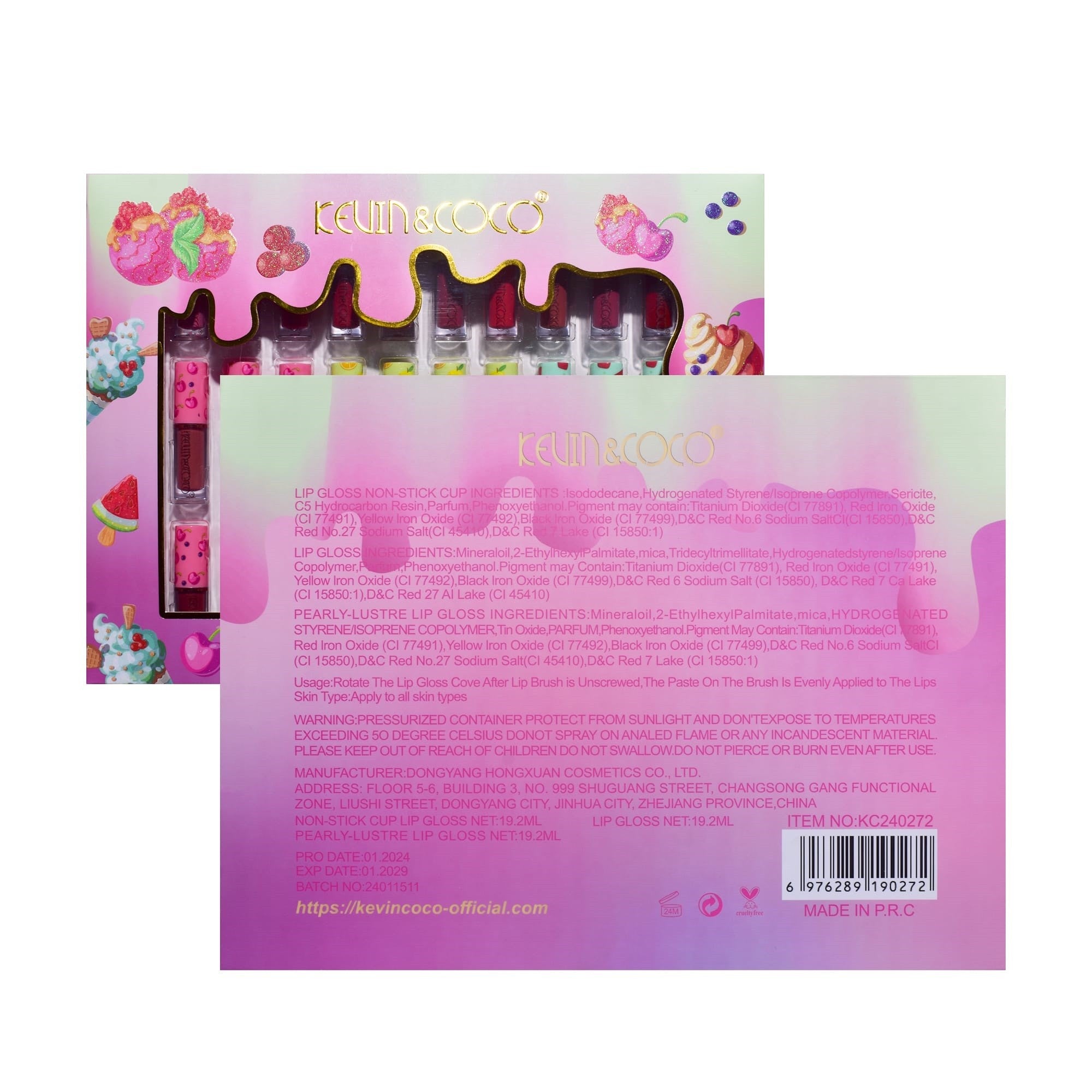 Set de Buze, KEVIN & COCO, 36 Lip Gloss-uri, Model Capac cu Fructe, 32.3 x 24.3 x 2.4 cm, Multicolor-8