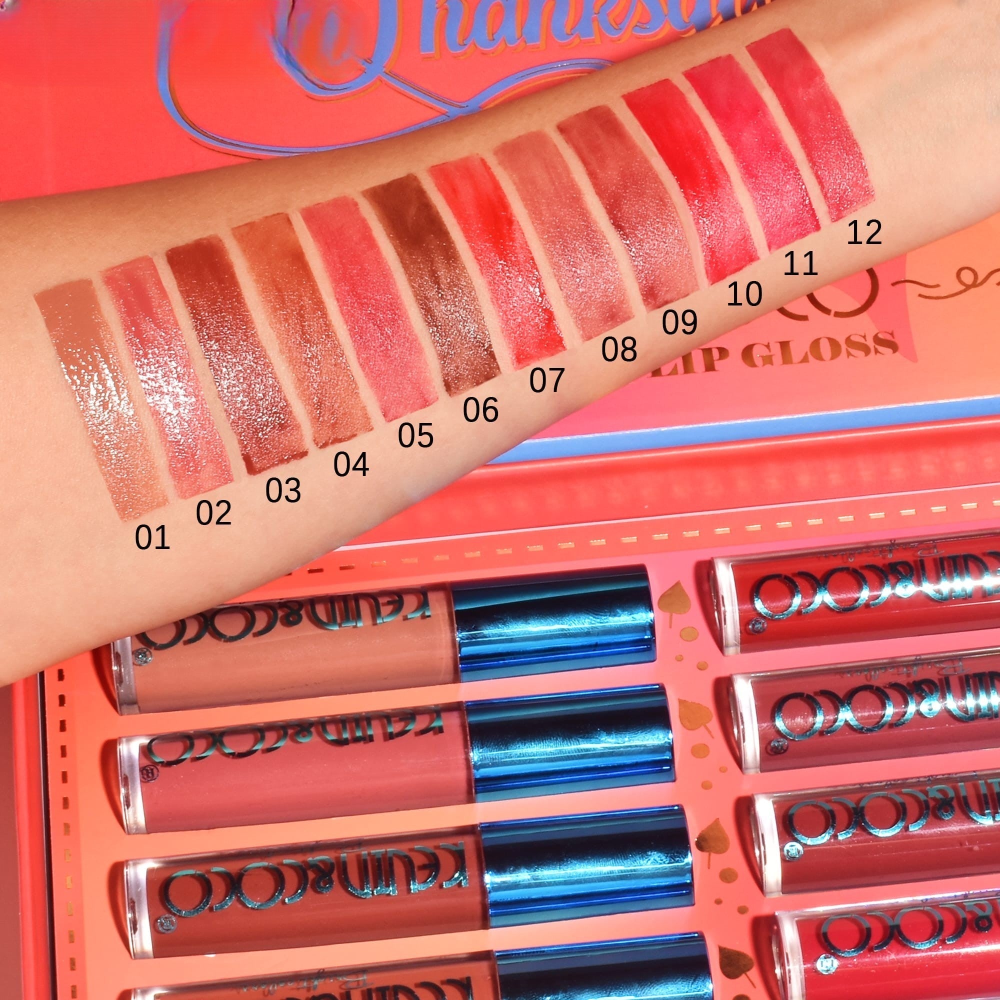 Set de Buze, KEVIN & COCO, Caramel Pie, 12 Lip Gloss-uri, 24 x 18.5 x 3.4 cm, Multicolor-0
