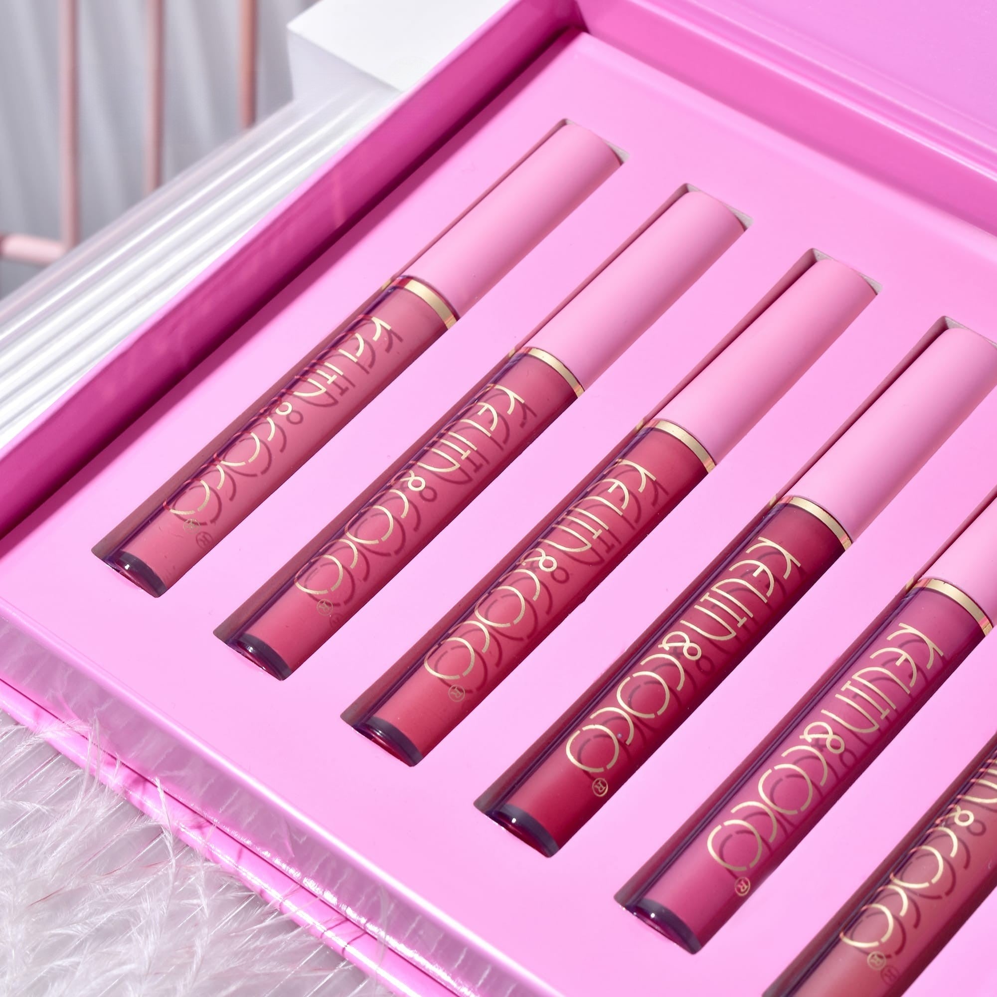 Set de Buze, KEVIN &amp; COCO, Pink Girl, 6 Lip Gloss-uri, 17 x 14.8 x 2.9 cm, Roz/Maro-2