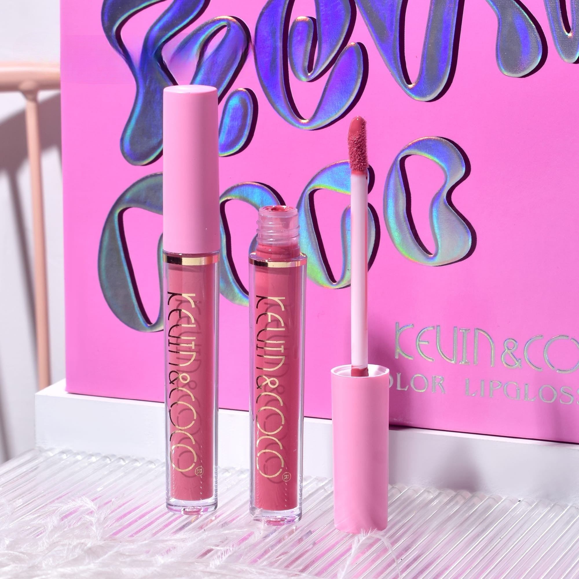 Set de Buze, KEVIN &amp; COCO, Pink Girl, 6 Lip Gloss-uri, 17 x 14.8 x 2.9 cm, Roz/Maro-4