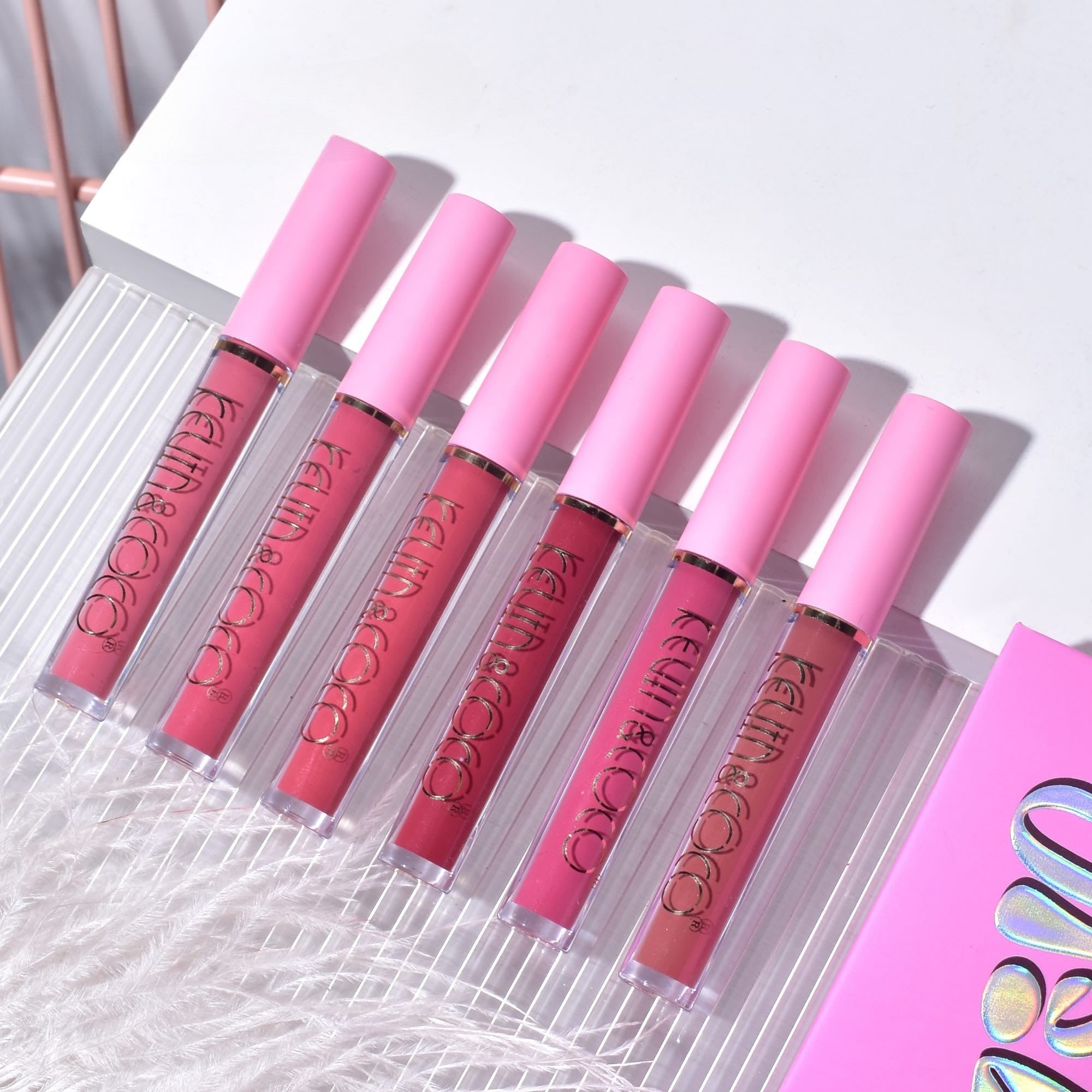 Set de Buze, KEVIN &amp; COCO, Pink Girl, 6 Lip Gloss-uri, 17 x 14.8 x 2.9 cm, Roz/Maro-0