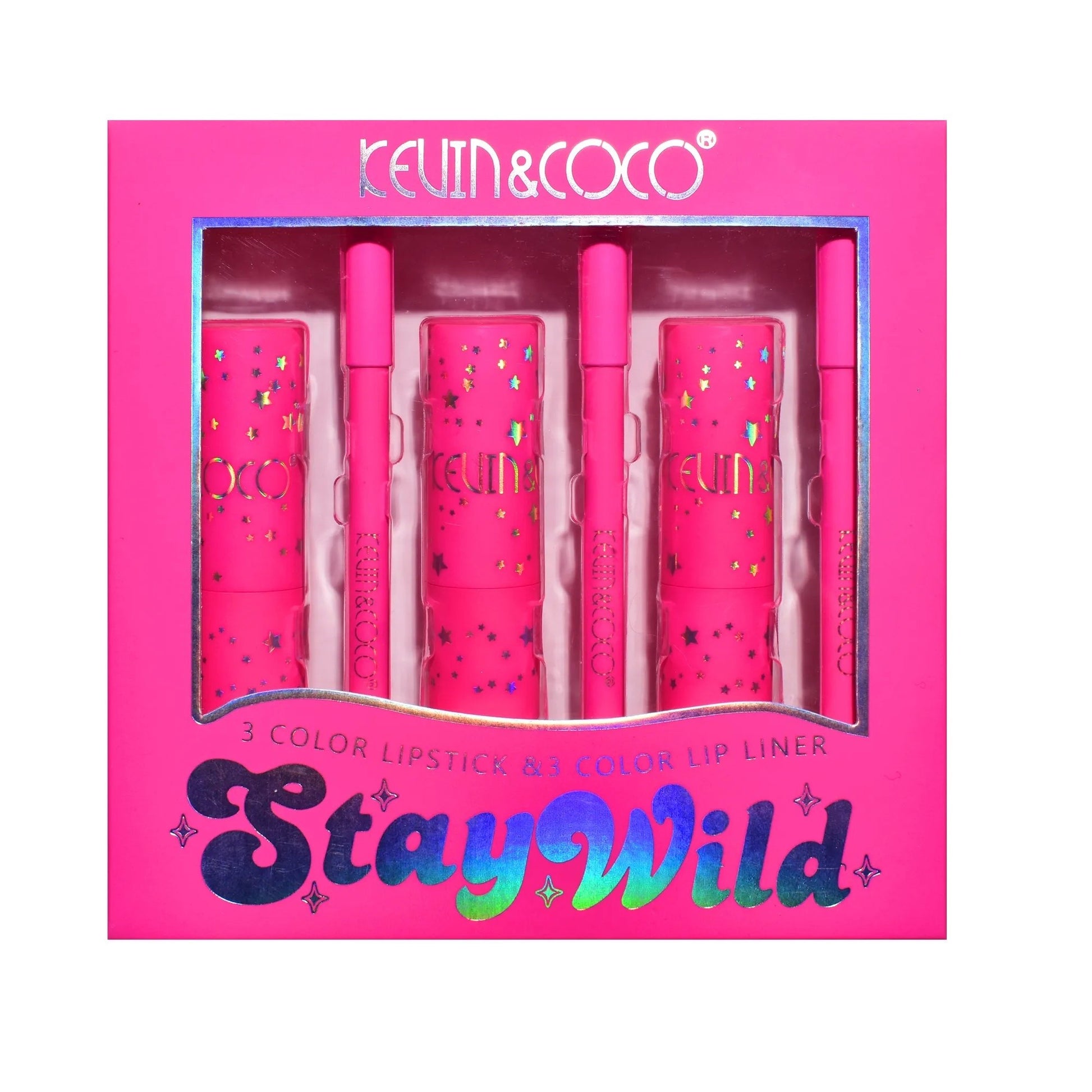 Set de Buze, KEVIN & COCO, Stay Wild, 3 Lip Stick-uri si 3 Creioane de Buze, 16.1 x 16 x 2.6 cm, Nuante Calde-5