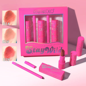 Set de Buze, KEVIN & COCO, Stay Wild, 3 Lip Stick-uri si 3 Creioane de Buze, 16.1 x 16 x 2.6 cm, Nuante Calde-0