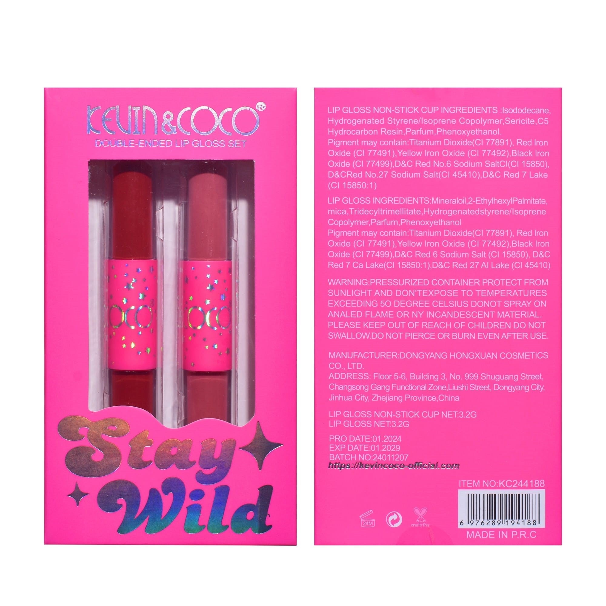 Set de Buze, KEVIN & COCO, Stay Wild 4 Culori, 2 Gloss-uri si 2 Rujuri Mate, 15.1 x 8.1 x 2cm, Roz/Rosu-2