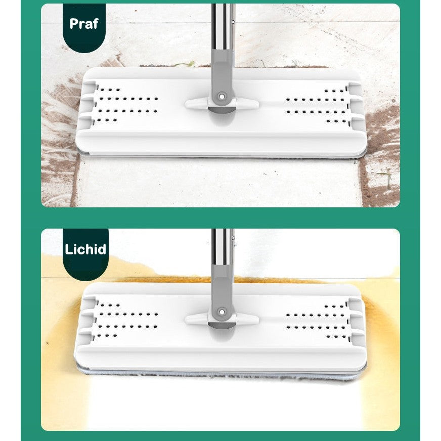 Set de curatenie Flippy, mop si galeata, galeata 5.7 l, 4 rezerve microfibra incluse, design modern, pentru interior, material plastic, peri sintetici, plat, cu storcere, alb-1