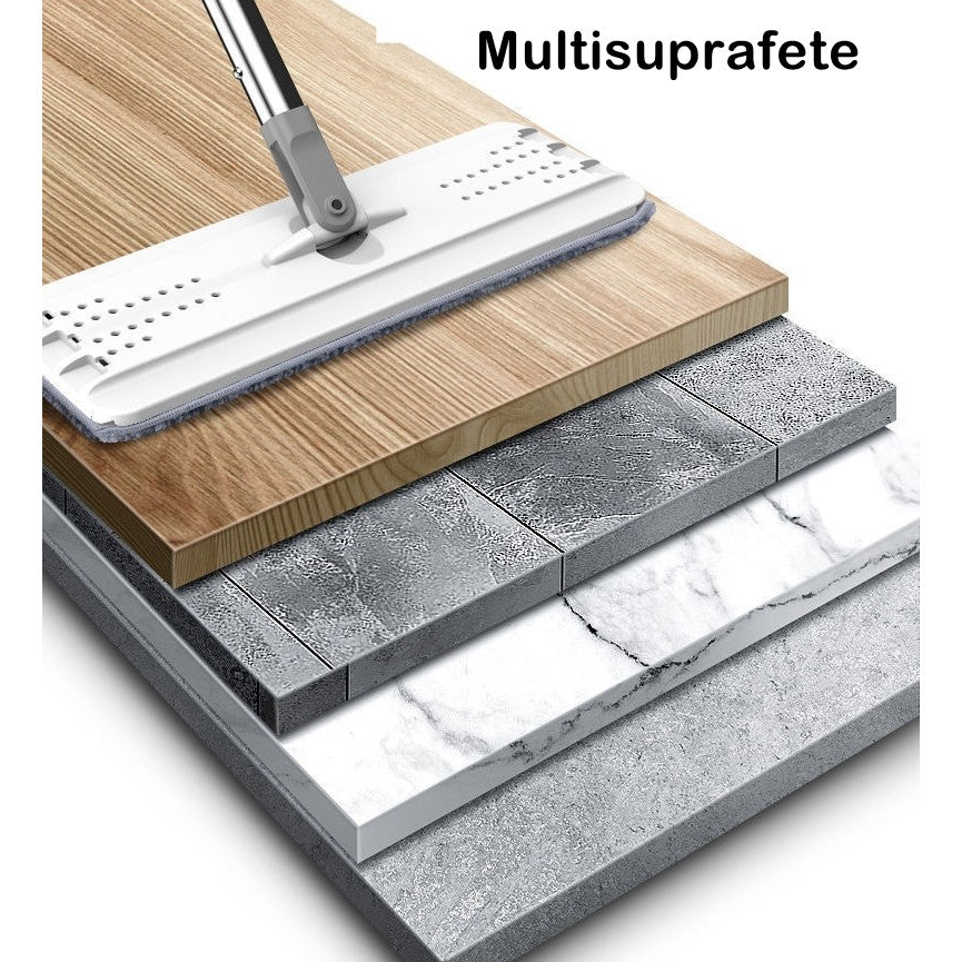 Set de curatenie Flippy, mop si galeata, galeata 5.7 l, 4 rezerve microfibra incluse, design modern, pentru interior, material plastic, peri sintetici, plat, cu storcere, alb-3
