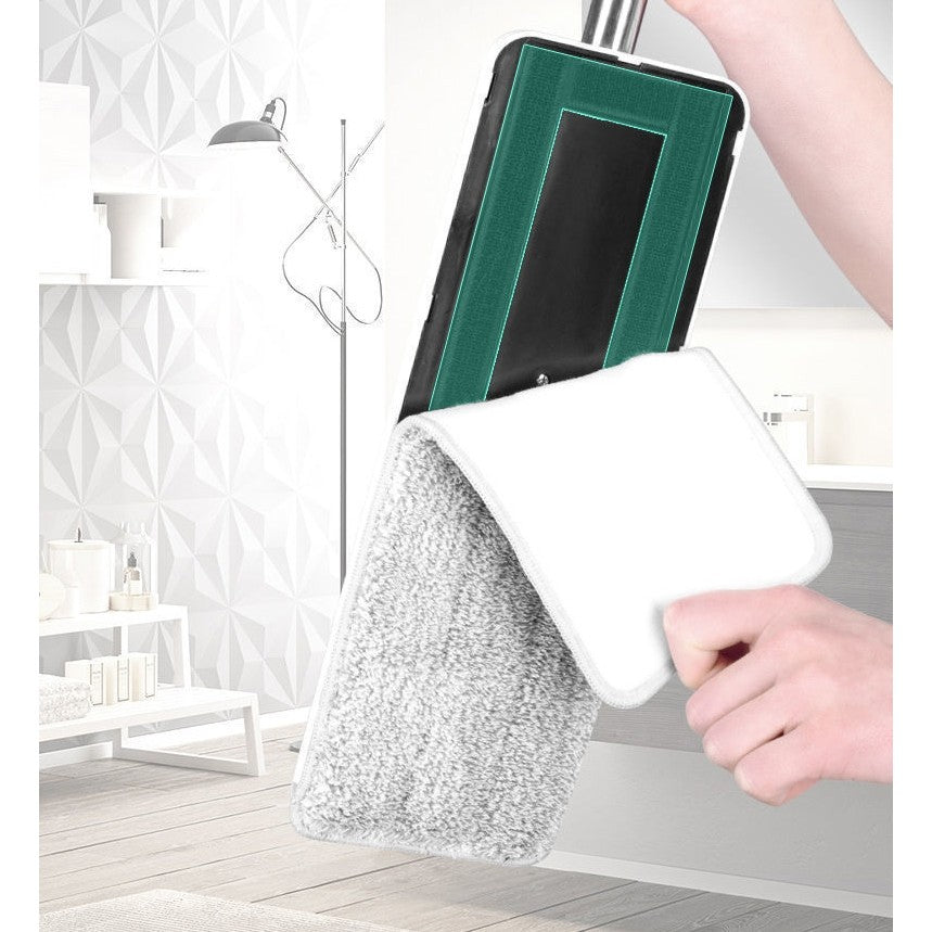 Set de curatenie Flippy, mop si galeata, galeata 5.7 l, 4 rezerve microfibra incluse, design modern, pentru interior, material plastic, peri sintetici, plat, cu storcere, alb-5